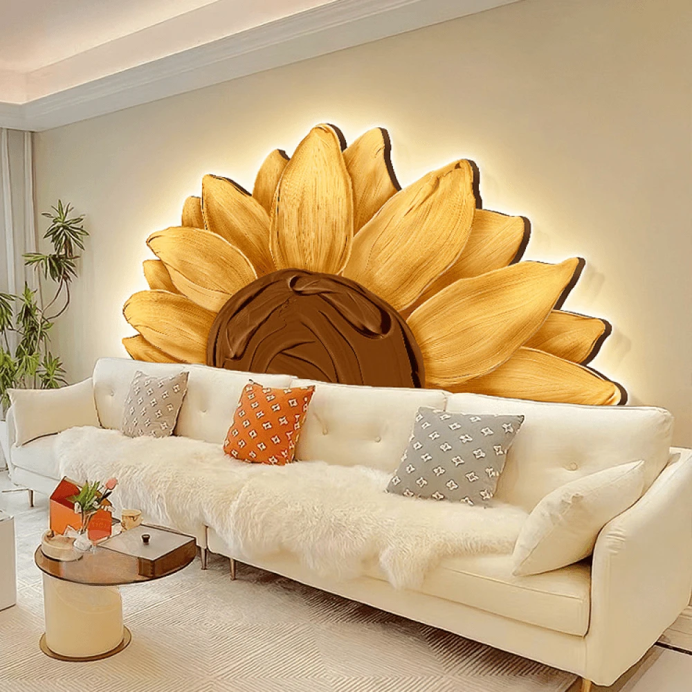 向日葵客厅背景墙挂画奶油风沙发背景墙装饰画现代简约卧室床头画