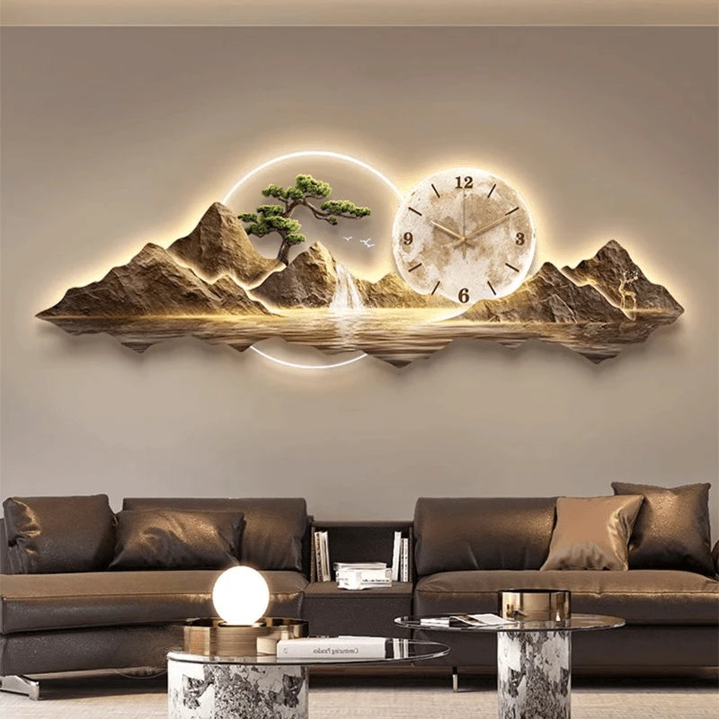 流水生财客厅墙壁挂画现代轻奢客厅背景墙挂画大气沙发背景装饰画