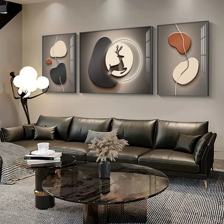 轻奢石来运转客厅背景墙挂画现代大气抽象壁画沙发背景墙装饰画