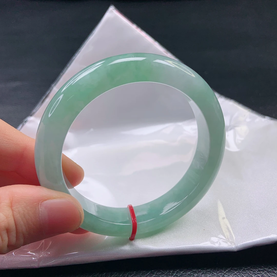 55➕圈冰种满色满绿翡翠宽边手镯缅甸天然a货正品平安镯女款绿色