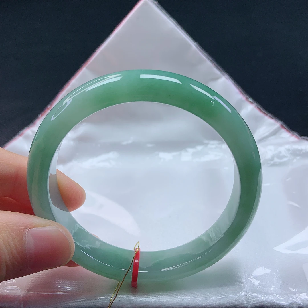 58圈冰种胶润满绿翡翠平安镯缅甸天然a货女款宽边