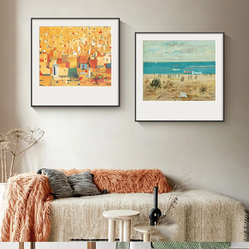 北欧风格小众轻奢艺术装饰画客厅画餐厅正方形风景挂画卧室壁画