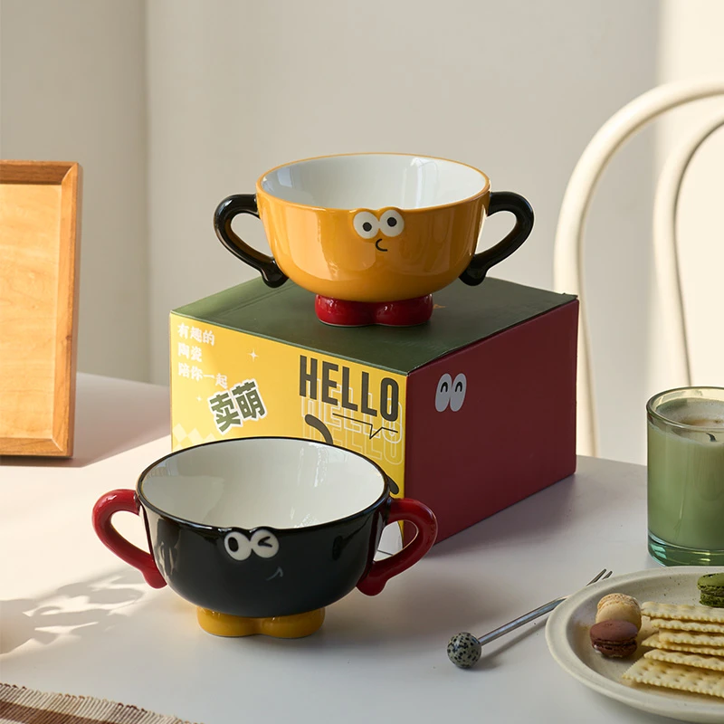 肆月奇幻小怪物双耳碗可爱搞怪陶瓷碗餐具精致个人专用酸奶燕麦碗