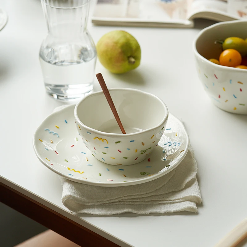 肆月彩糖创意彩色米饭碗面碗汤碗家用陶瓷餐具儿童碗个人专用小碗