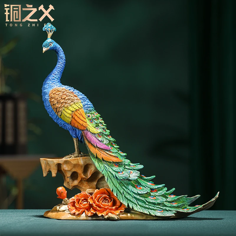 铜之父【羽仪天香】黄铜孔雀摆件家居客厅玄关装饰品客厅装饰品摆件