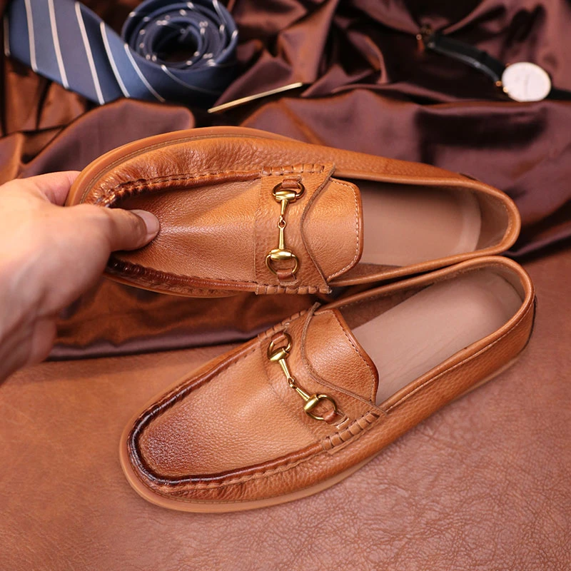 软底软面透气乐福鞋真皮一脚蹬豆豆鞋牛皮休闲皮鞋男职场百搭皮鞋