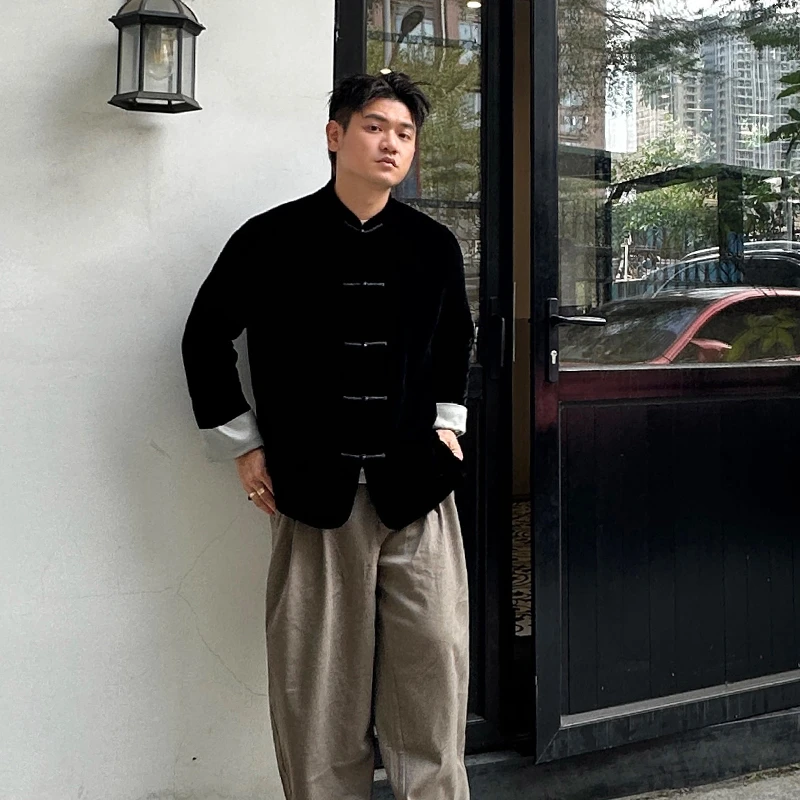 三重门墨玉*定制款外套立领男装上衣长袖套装男唐装棉服