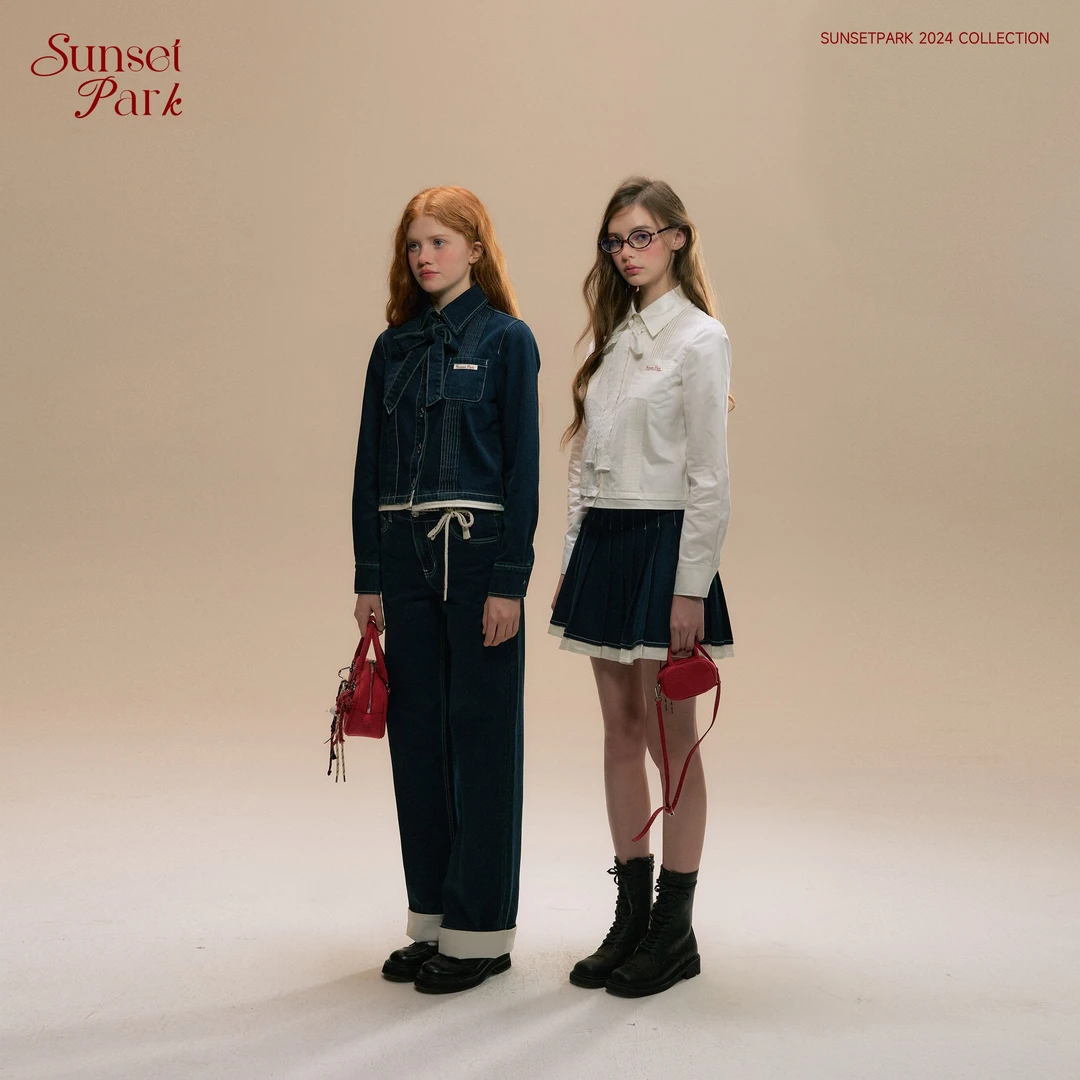 SunsetPark日落公园"丹宁女孩"双腰头水洗原色牛仔裤