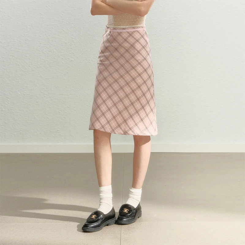 SunsetPark日落公园 粉色格子包臀薄款半身裙2024新款夏季裙子