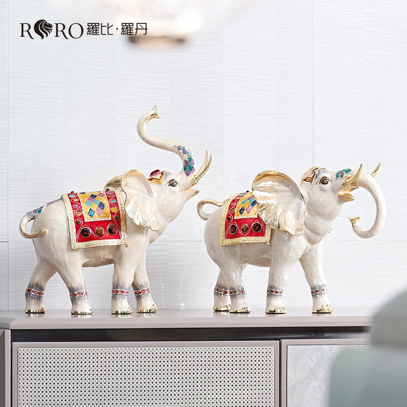 罗比罗丹《吉象平安》摆件创意玄关酒柜装饰大象一对乔迁开业礼品