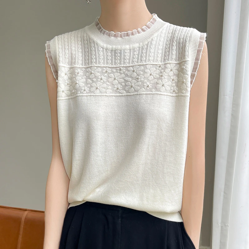 品牌2024夏季新款纯色莱赛尔针织无袖时尚百搭气质设计感减龄上衣