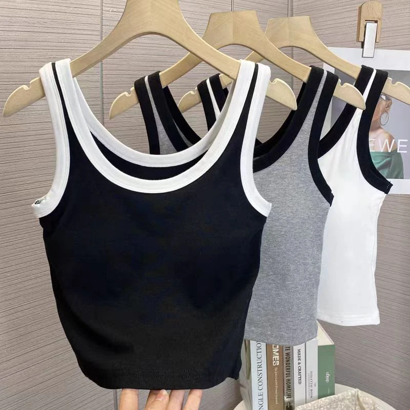 带胸垫吊带背心女美背内搭抹胸无袖短款露脐防走光打底上衣外穿