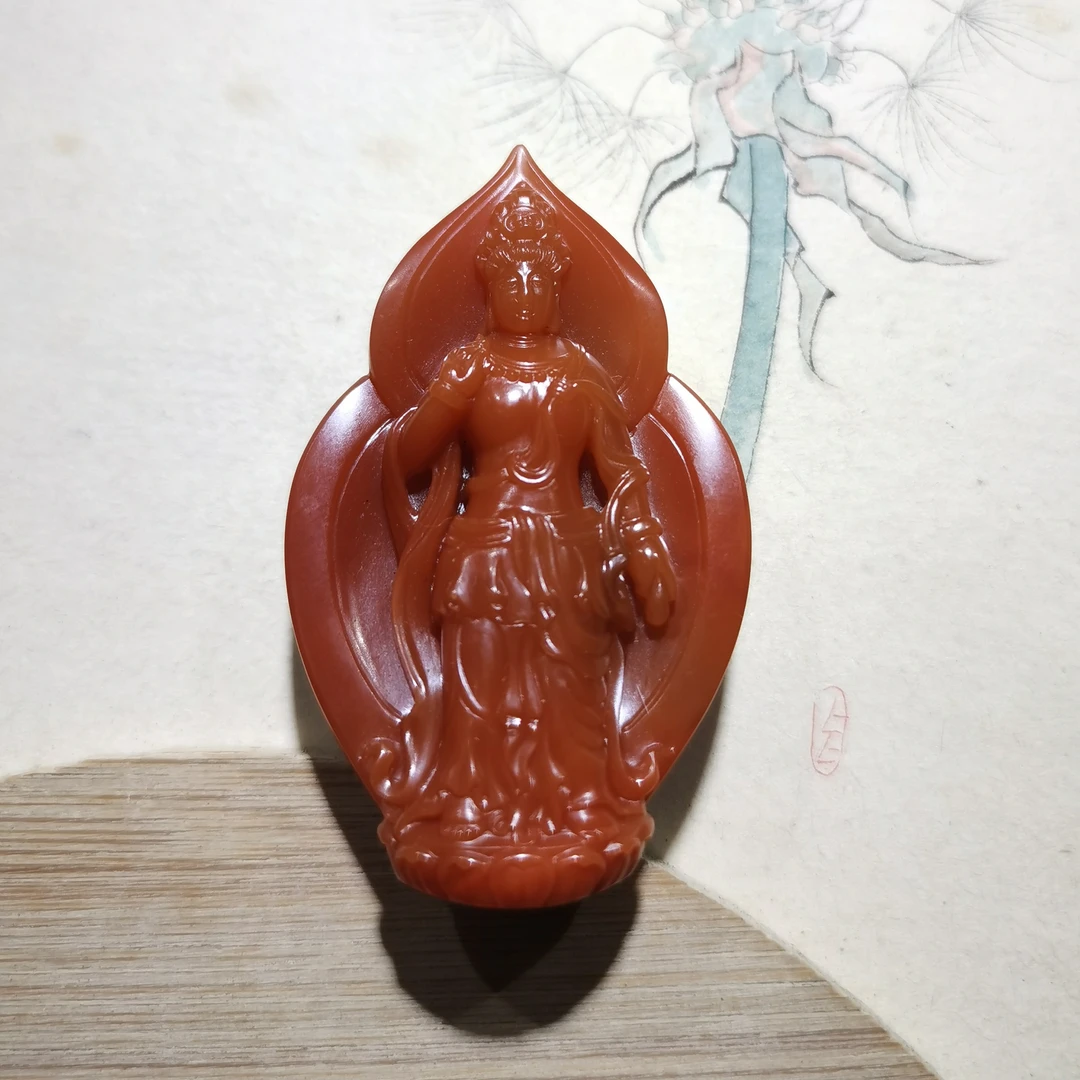 姑苏問石南红观音南红玛瑙瓦西料柿子红苏工名家大师张小洋男挂件