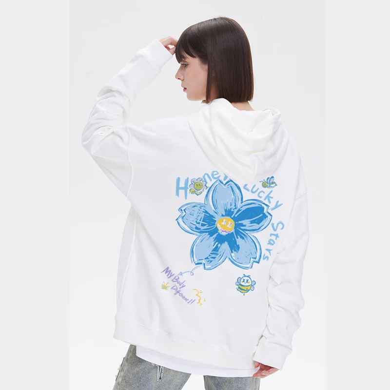 MBD IMP小恶魔樱花小蜜蜂男士连帽卫衣潮牌重磅秋冬女士宽松上衣