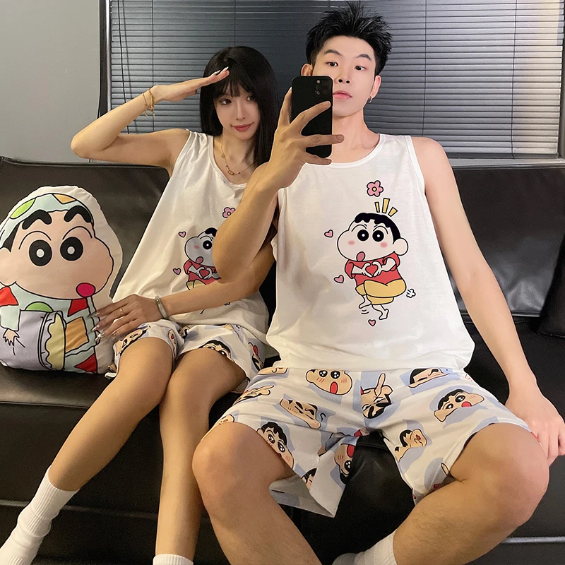 情侣睡衣夏季背心男女士套装2024年新款爆款网红卡通家居服可外穿
