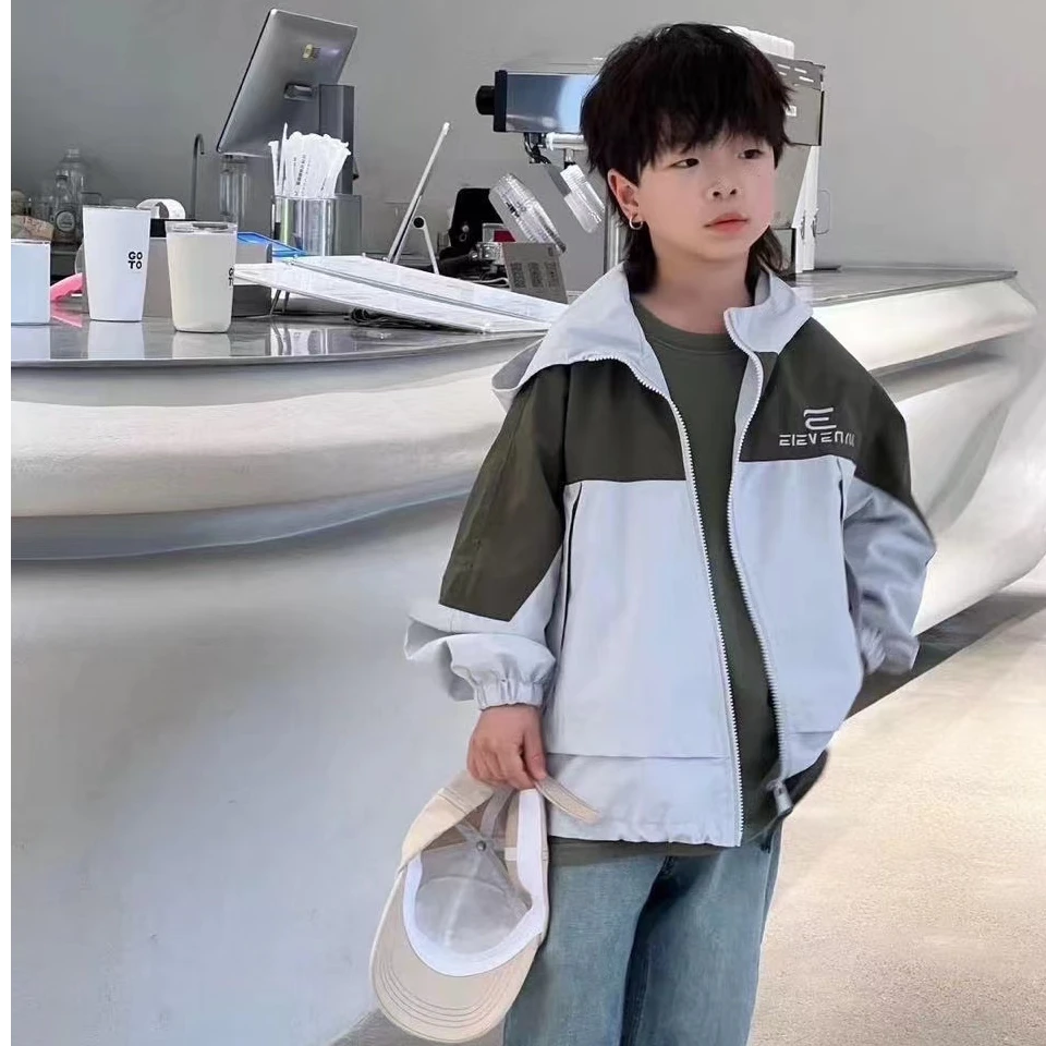 2024秋季新款撞色中大童连帽外套1167