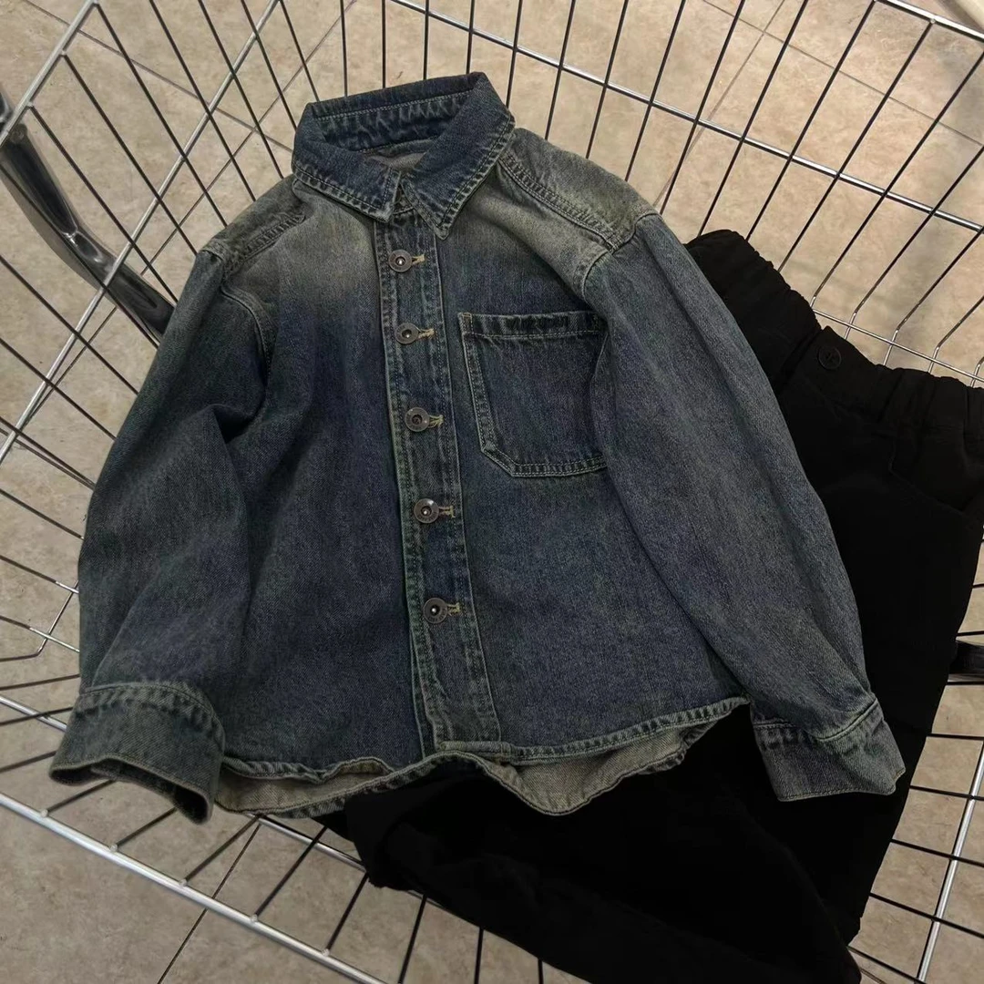 2024秋季新款中大童做旧水洗牛仔外套2859