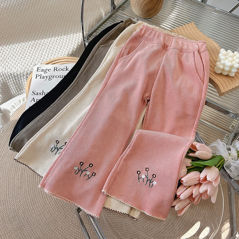 14215春秋新款儿童休闲裤木棉绒洋气外穿百搭刺绣洋气宽松宝宝