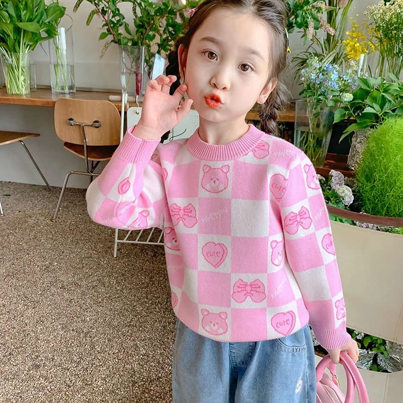 女童毛衣加绒宝宝套头加厚保暖针织衫儿童圆领中小童打底毛衣外套
