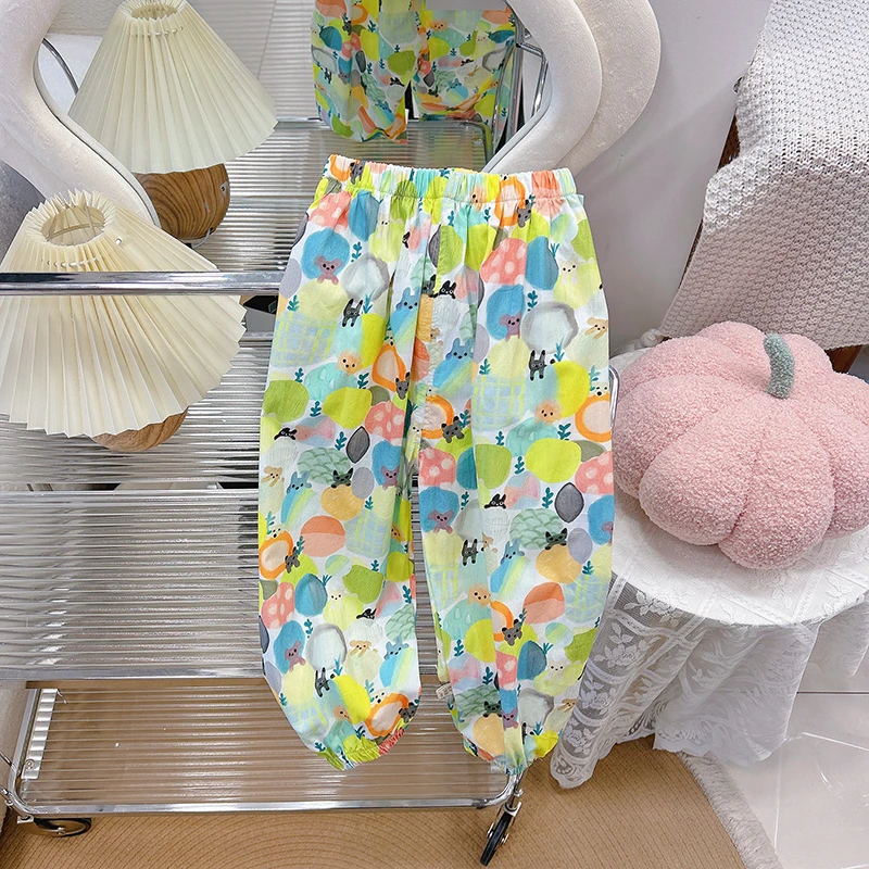 CMFWK儿童纯棉夏季裤子宝宝9分长裤男童女童防蚊裤碎花卡通外穿