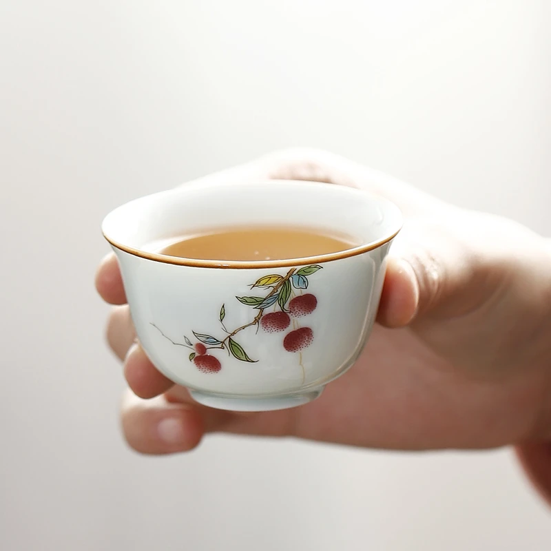 潮汕功夫茶具茶杯小杯家用品茗杯手工陶瓷茶碗喝茶杯子青色主人杯