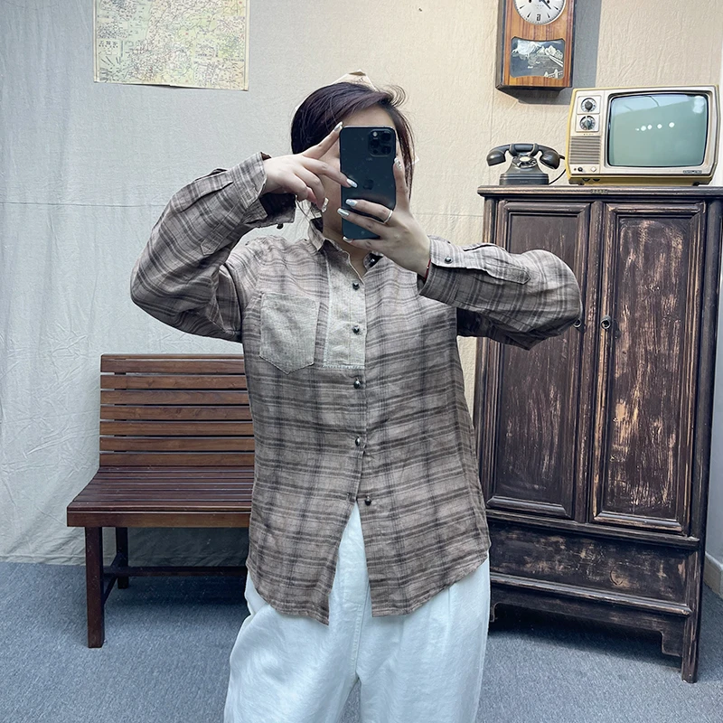 女装瑕疵品16211216瑕疵品亚麻衬衣外套上衣宽松休闲翻领时尚休闲