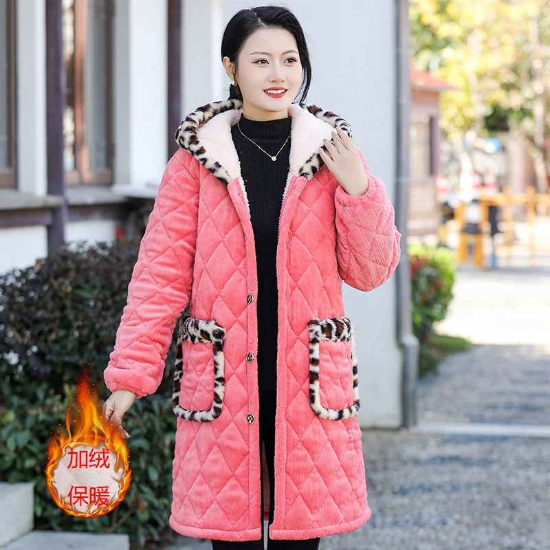 【大码保暖女装外套清仓专用链接】豹纹点缀连帽棉服加绒加厚新款