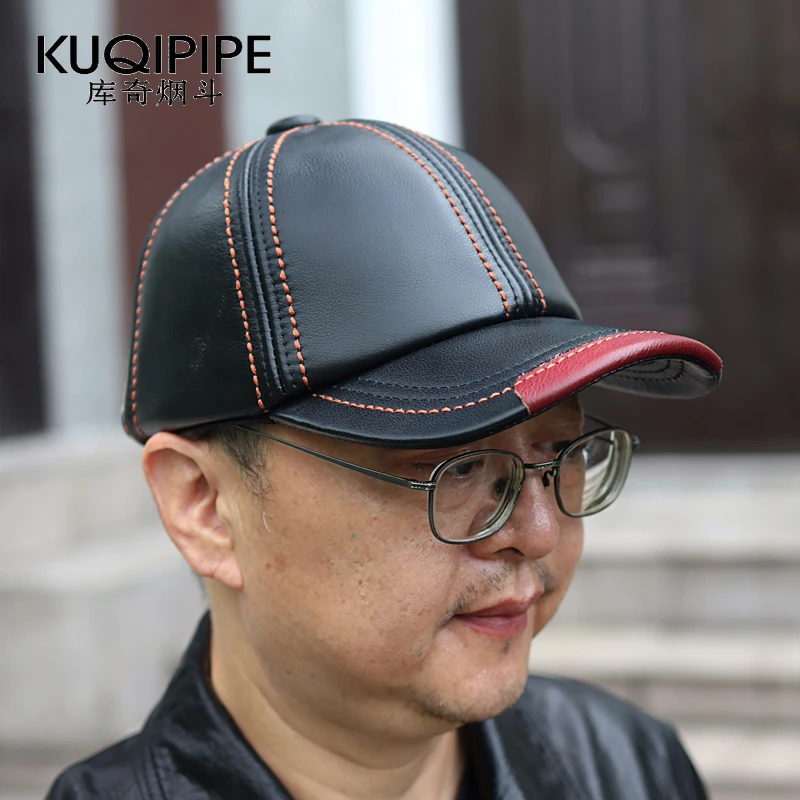 真皮帽子男韩版潮时尚秋冬季中老年棉帽牛皮棒球帽鸭舌帽加厚休闲