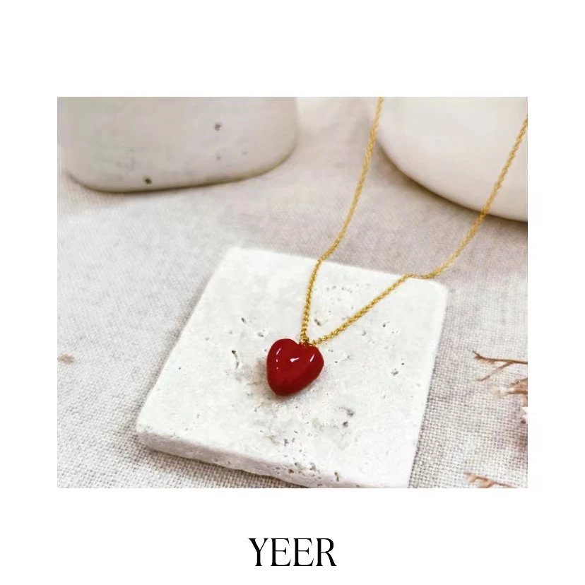 坠链均925银 YEER 绝美！法式珐琅红色爱心项链 单戴叠戴高级百搭