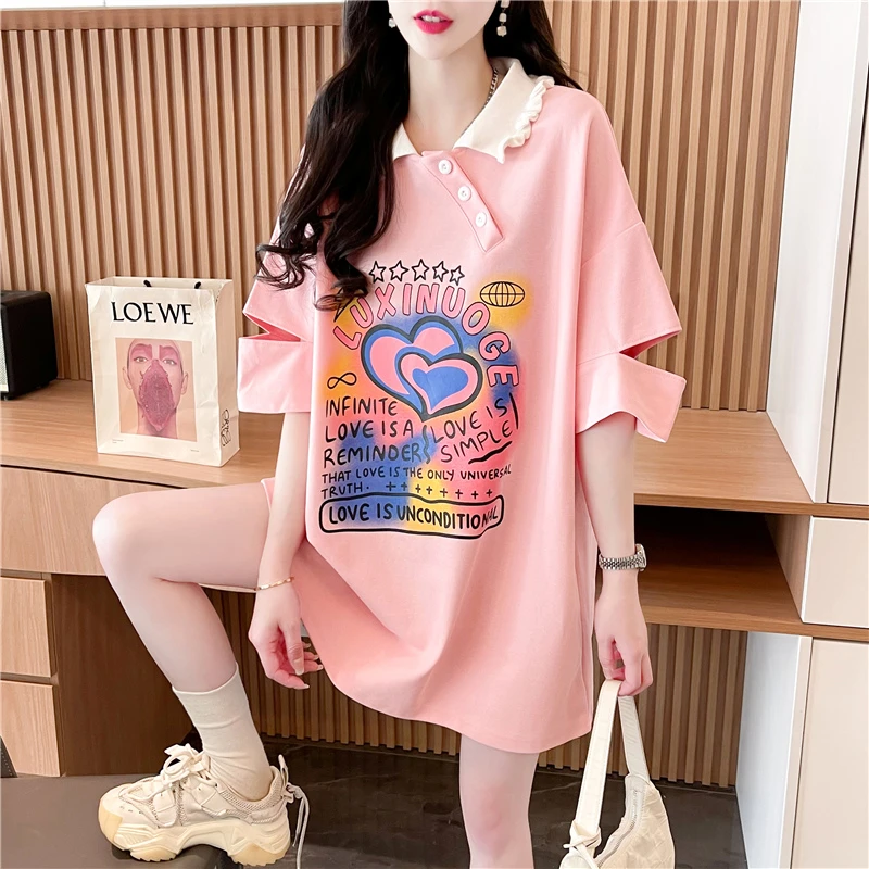 洋气减龄卡通Polo领短袖t恤女2025新款春夏宽松韩版设计感体恤潮