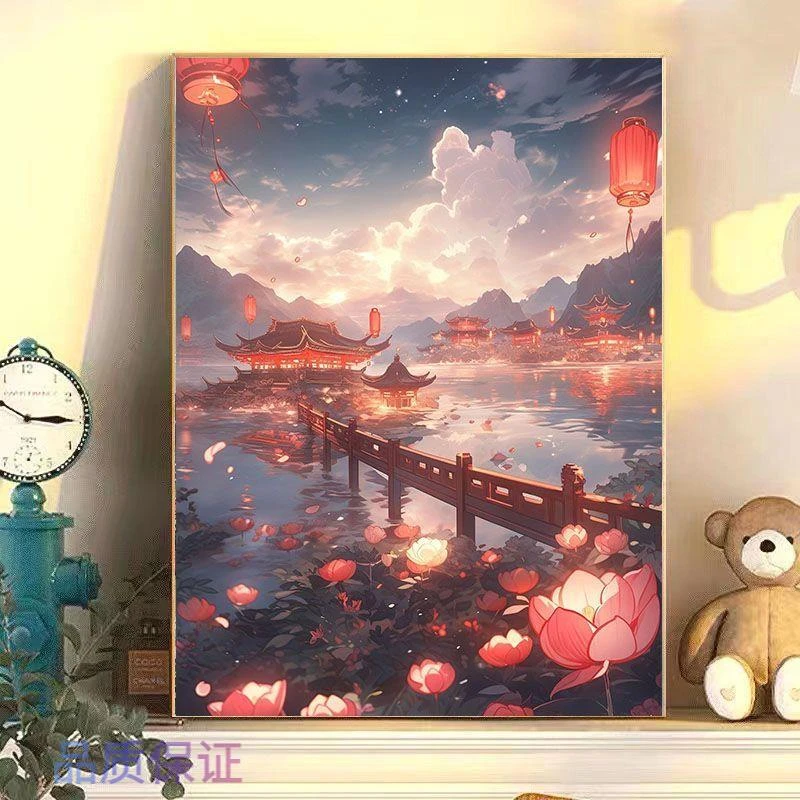 diy数字油画填色填充手工涂色古风景色油彩画房间壁画装饰画挂画n