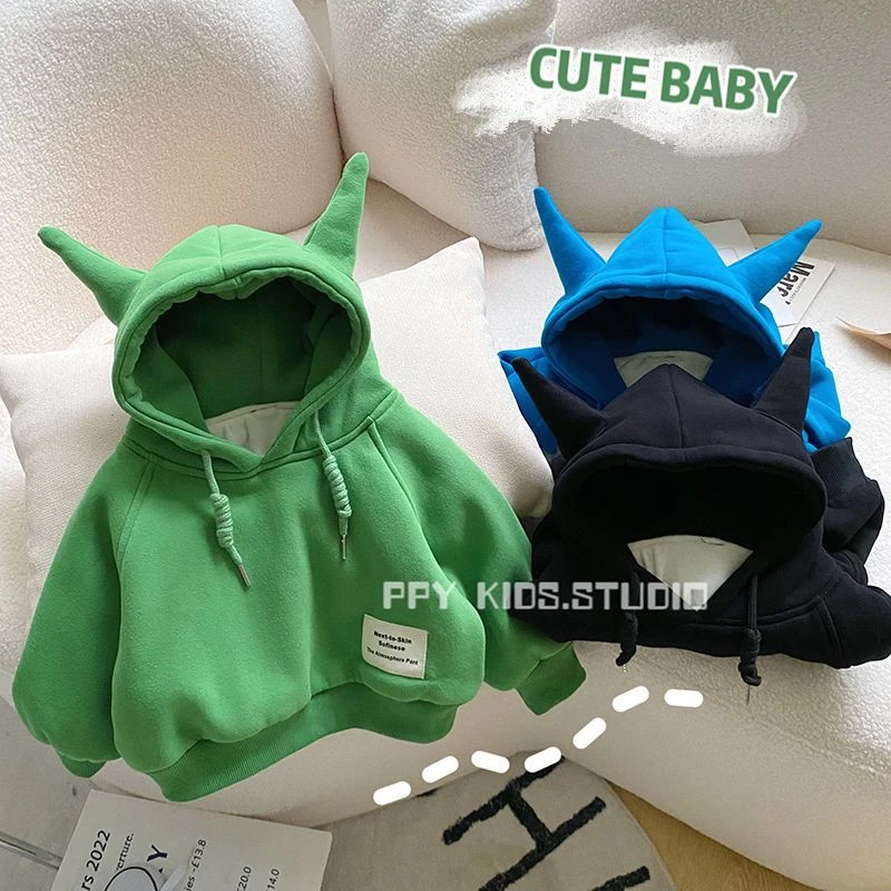 男童连帽加绒卫衣宝宝冬装2022新款中小童洋气韩版儿童保暖上衣潮