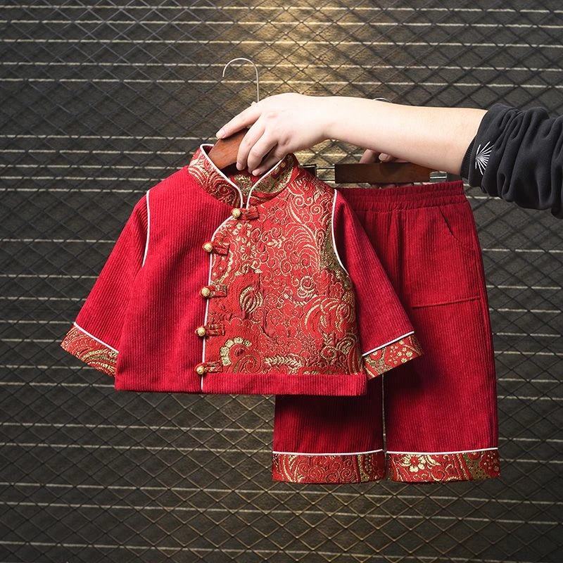 优选儿童服春秋装女童拜年服唐装过年衣服男宝宝周岁礼服中国风