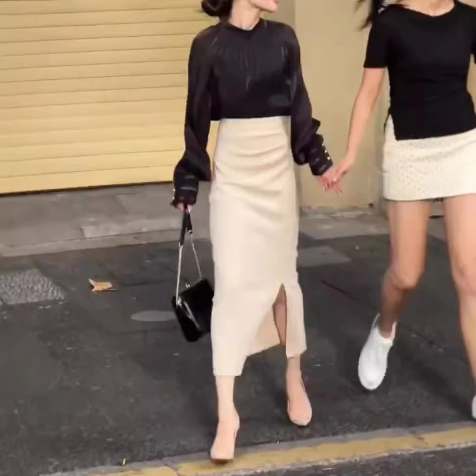 2025新款法式轻奢显瘦黑色轻奢高腰轻熟气质长袖衬衫包臀半身裙女