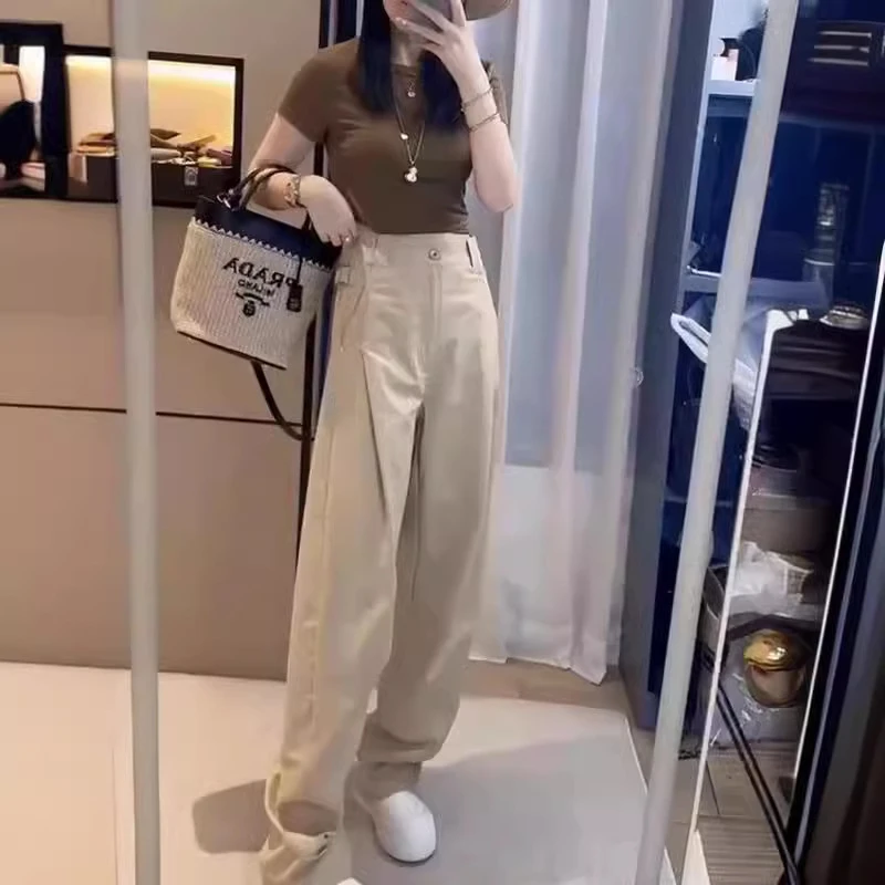 2025韩版夏季新款时尚净版短袖T恤高腰纯色阔腿裤洋气显瘦气质