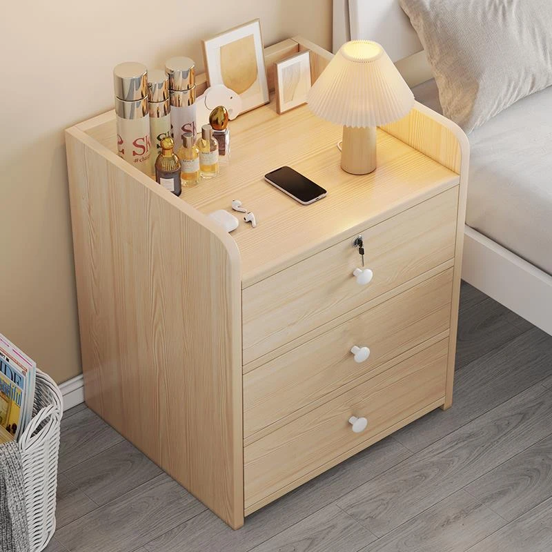 床头柜现代简约小型简易家用收纳带锁储物柜置物架卧室床边小柜子