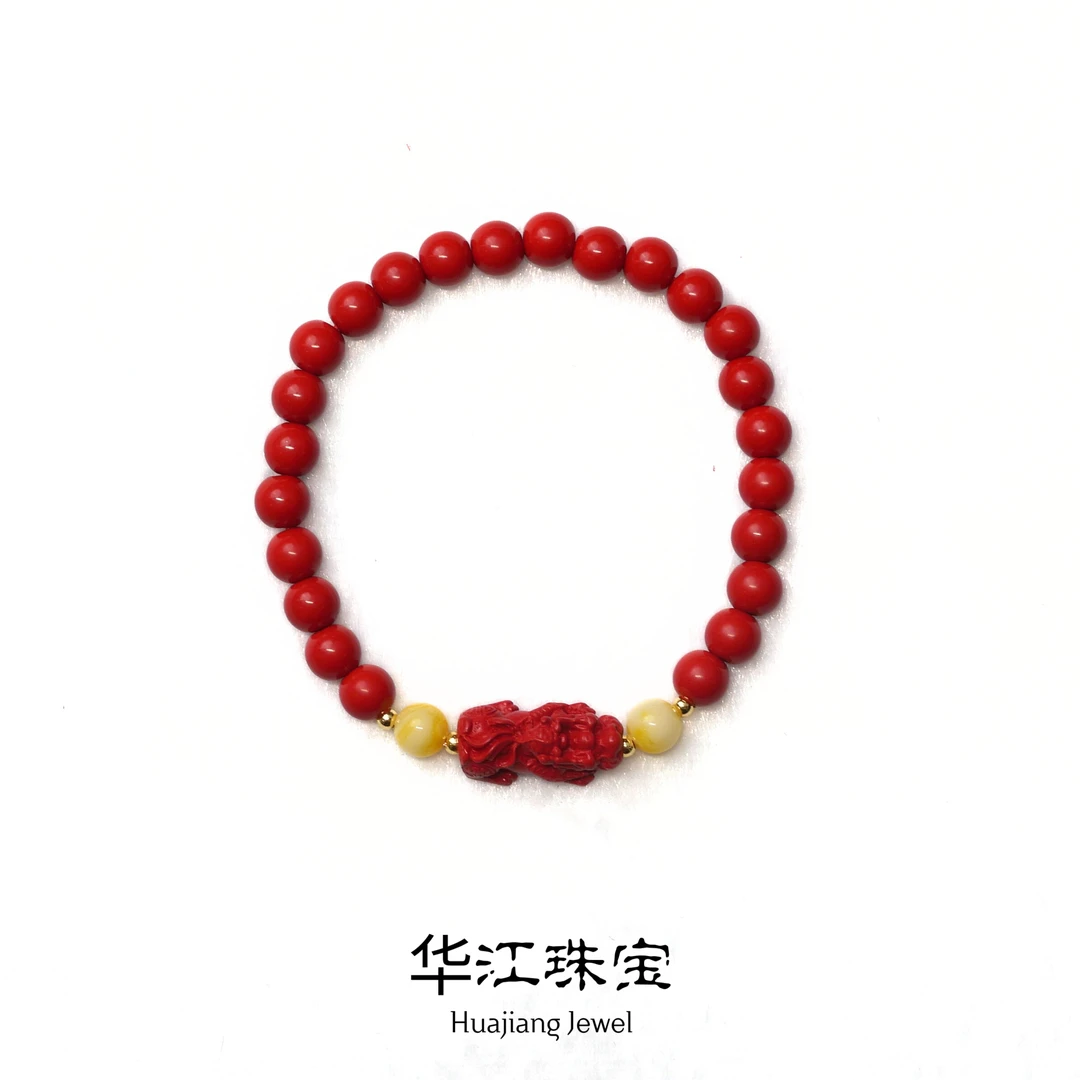 天然辰砂天然朱砂DIY时尚气质貔貅手串-K6