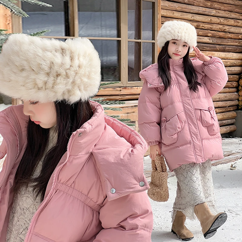女童冬季羽绒服2024新款小女孩加厚白鸭绒保暖上衣儿童中长款外套