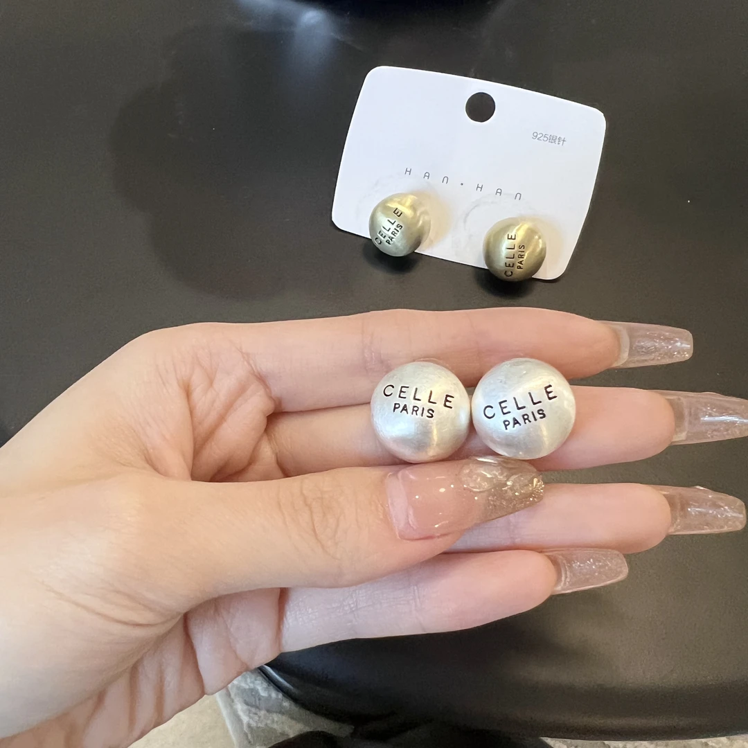 合金耳饰 现货 CELLE磨砂拉丝金豆豆耳钉耳环高级感耳饰品XK9002