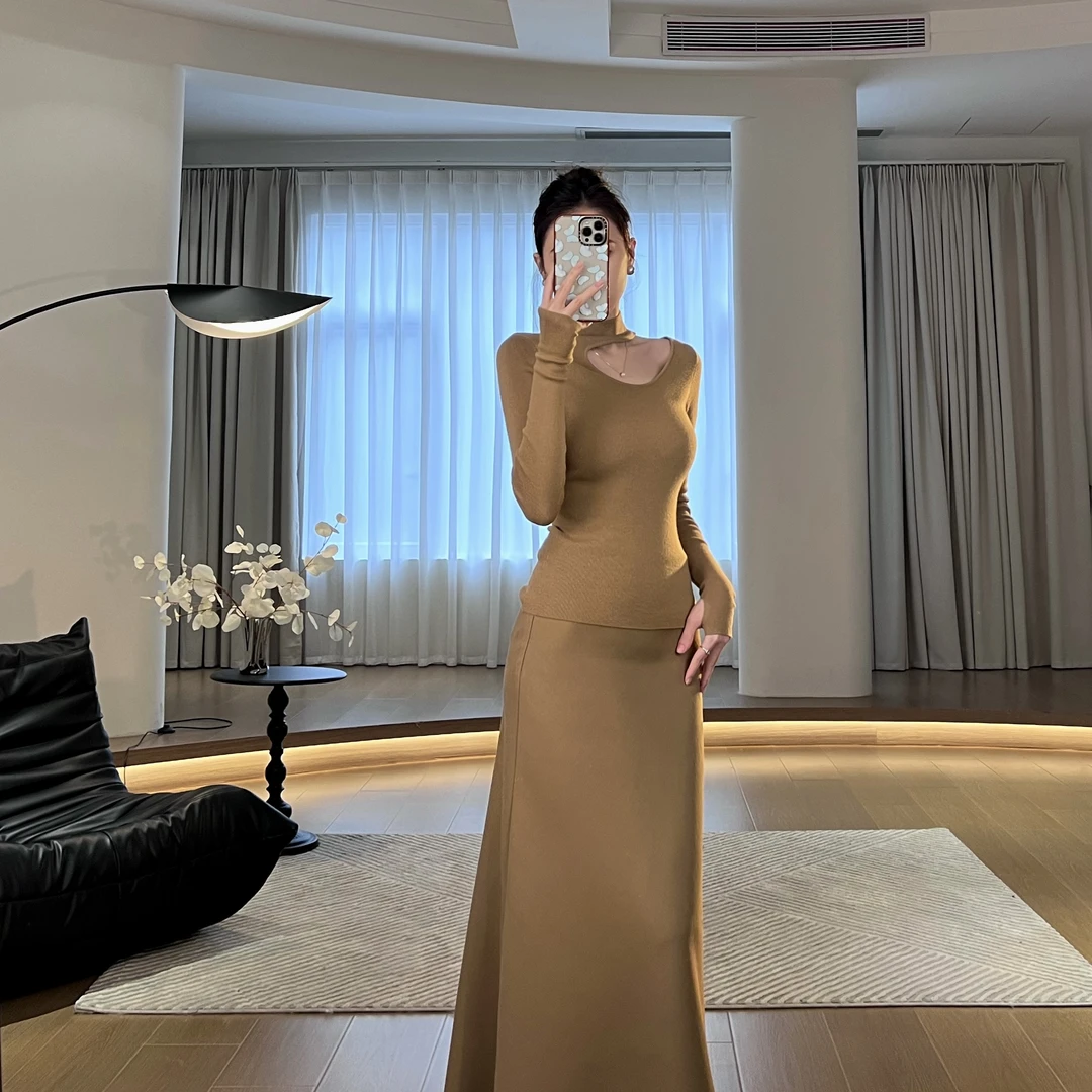 现货【情有独钟】修身打底针织衫女显瘦气质秋冬A收腰长袖XK1004