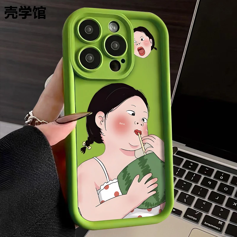 壳学馆西瓜女孩适用苹果15手机壳iPhone14promax磨砂13防摔12卡通
