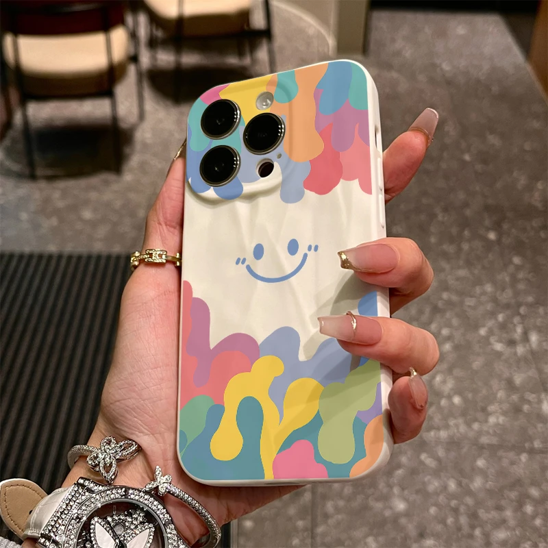 简约微笑表情iPhone15/14promax手机壳苹果13p软套高级肤感褶皱12