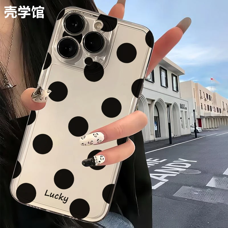 壳学馆英文波点适用苹果15手机壳iPhone14透明13防摔全包12软11