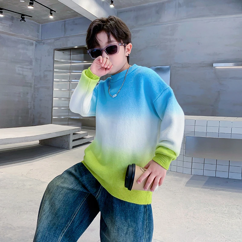 男童秋冬装半高领渐变毛衣2023新款中大儿童男孩加厚K234MY3602