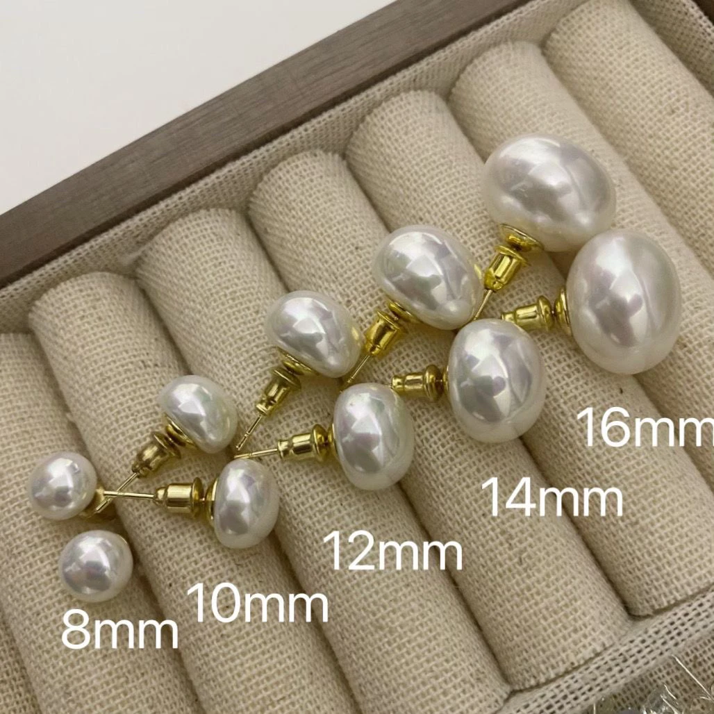 非金属仿珍珠耳饰 S925扁圆仿珍珠耳环法式复古精致炫彩馒头耳钉