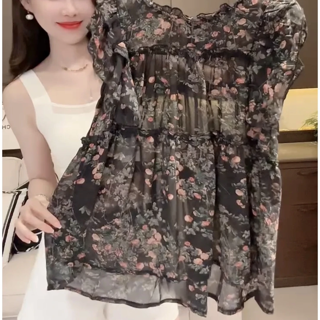 洋气减龄菲菲袖碎花衫【实物微色差】