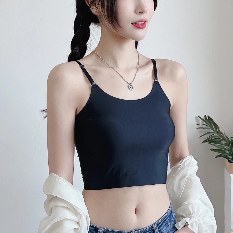美背无痕冰丝黑色防走光遮胸夏季小背心女打底裹胸内搭内衣抹胸夏
