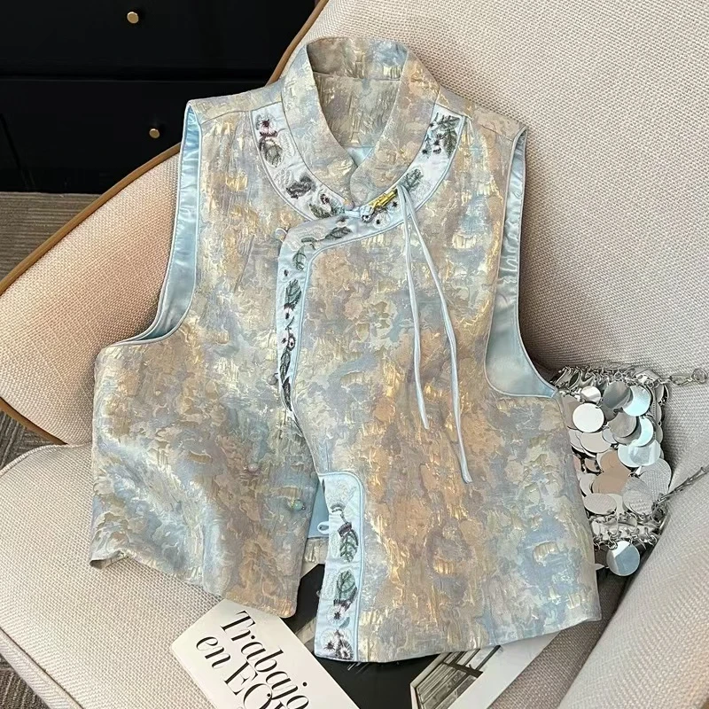 【花海】新中式国风百搭立领刺绣鎏金马夹