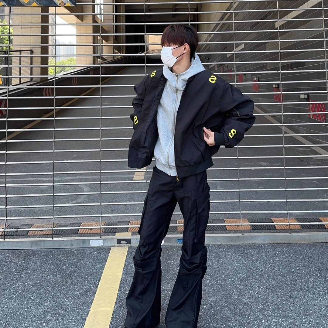 新款美式街头刺绣字母立领飞行夹克男女小众设计百搭廓形外套夹克