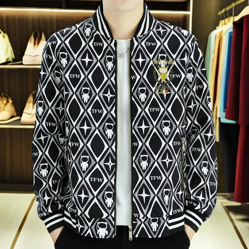 秋冬新款男士夹克时尚潮流帅气棒球服韩版休闲百搭棒球领加绒外套